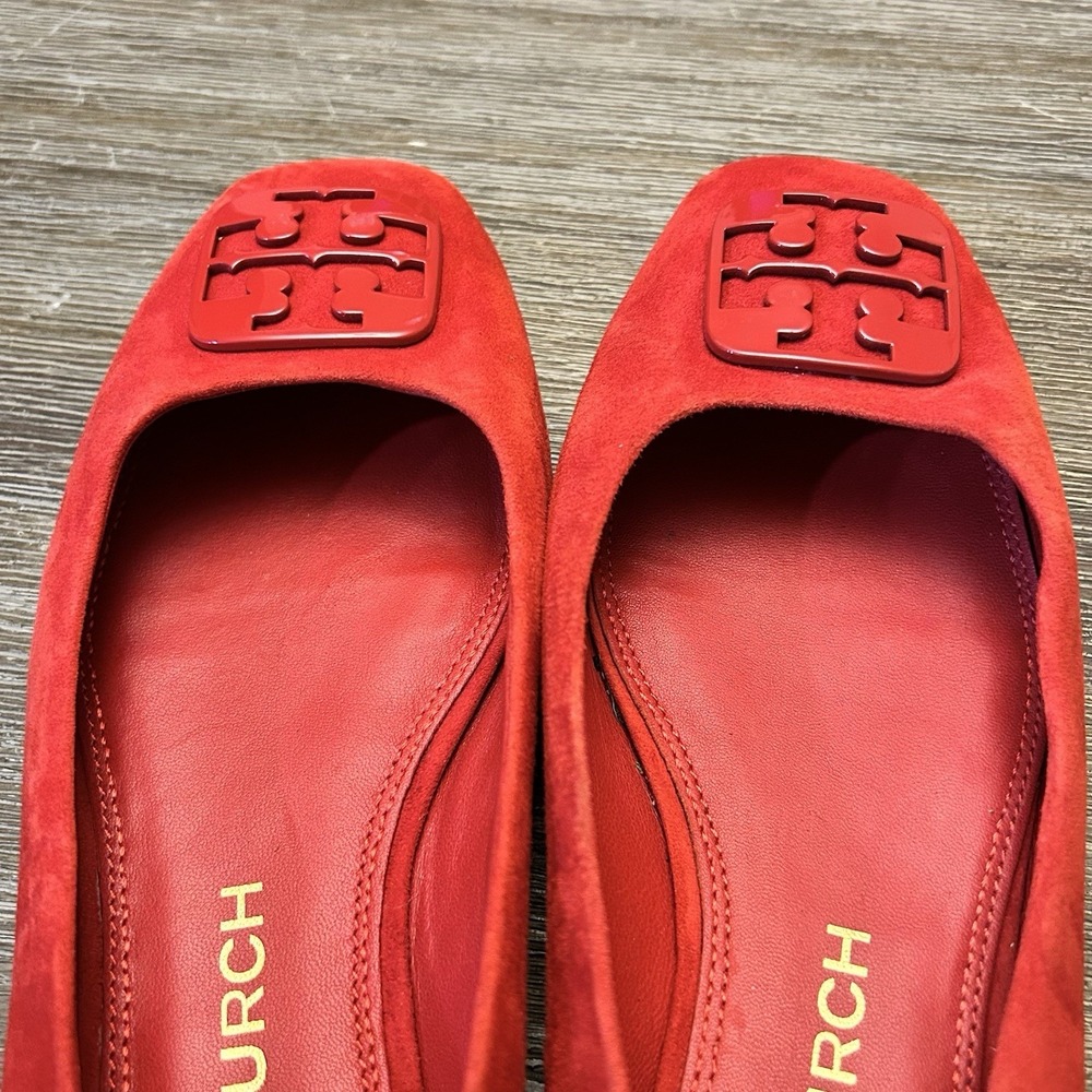 Tory Burch Women Red Suede Square Toe Ballet Flats Shoes Size 10M - Picture 7 of 7